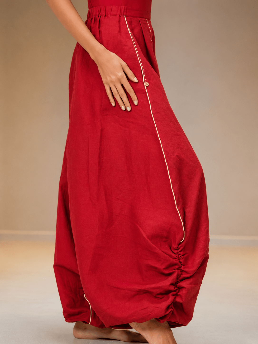 Red Handloom Cotton Unisex Harem Pants - Prathaa - weaving traditions