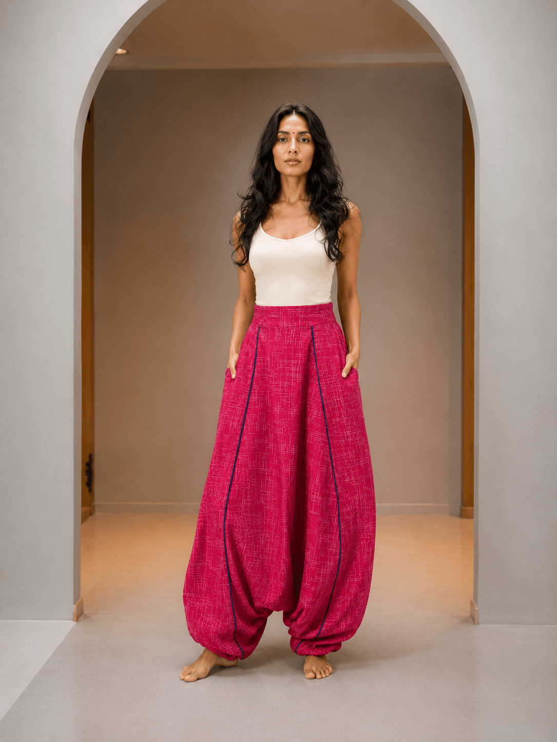 Red IKAT Handloom Cotton Unisex Harem Pants - Prathaa-weaving traditions