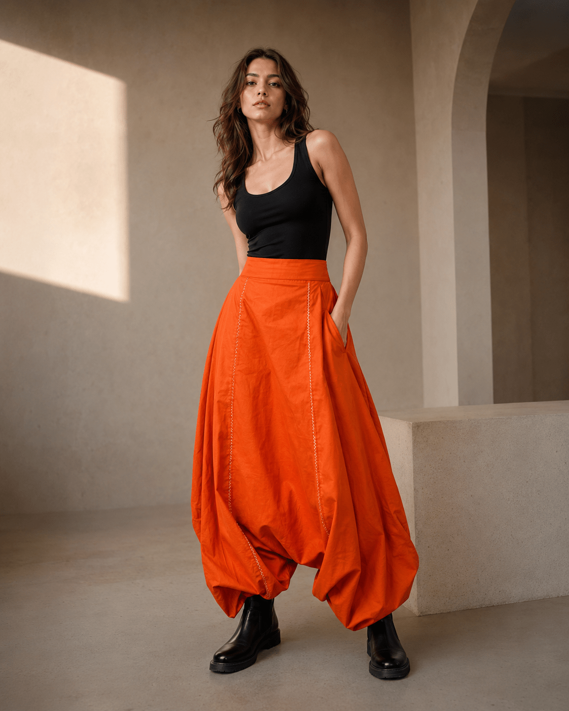 Rust Handloom Cotton Unisex Harem Pants - Prathaa-weaving traditions