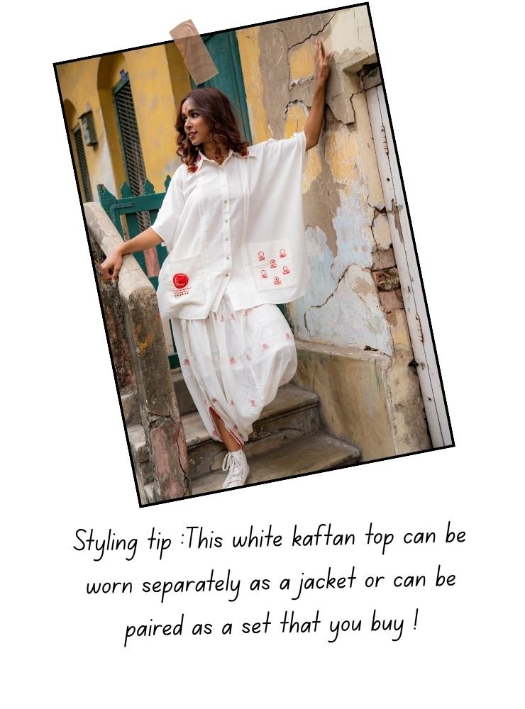 Set : Kaftan and Jamdani Dhoti - Shvet - Prathaa - weaving traditions