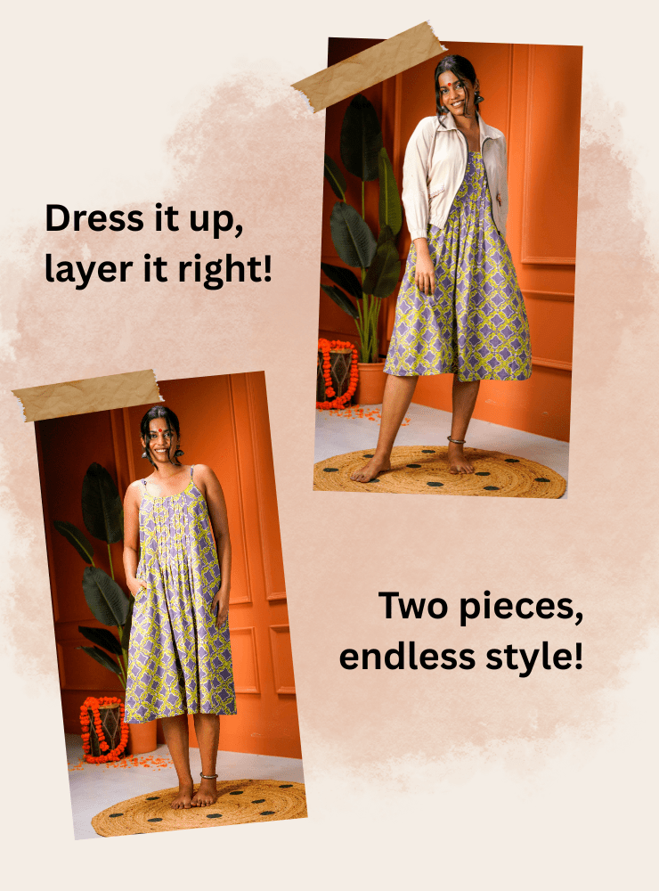 Taal Raga Set - Printed Dress & Jacket - Prathaa - weaving traditions