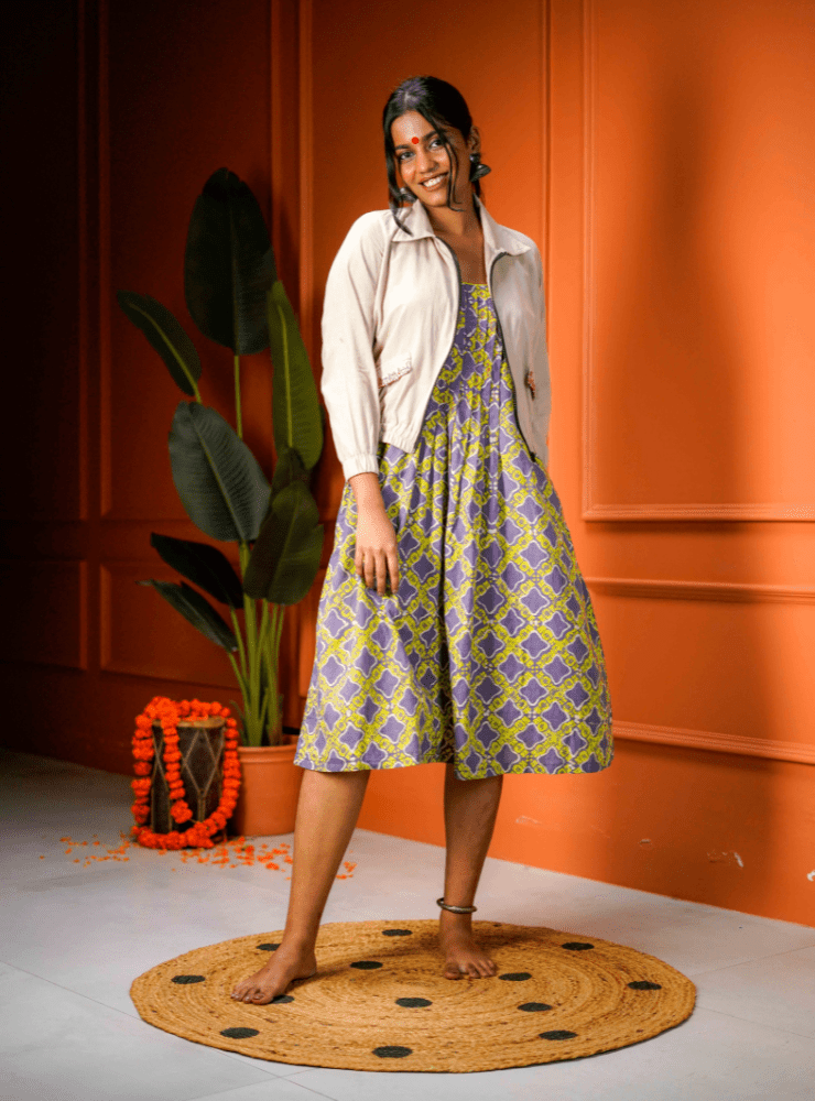 Taal Raga Set - Printed Dress & Jacket - Prathaa - weaving traditions