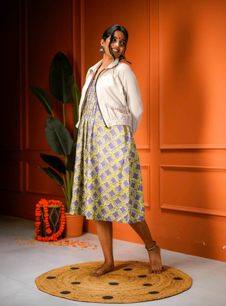 Taal Raga Set - Printed Dress & Jacket - Prathaa - weaving traditions