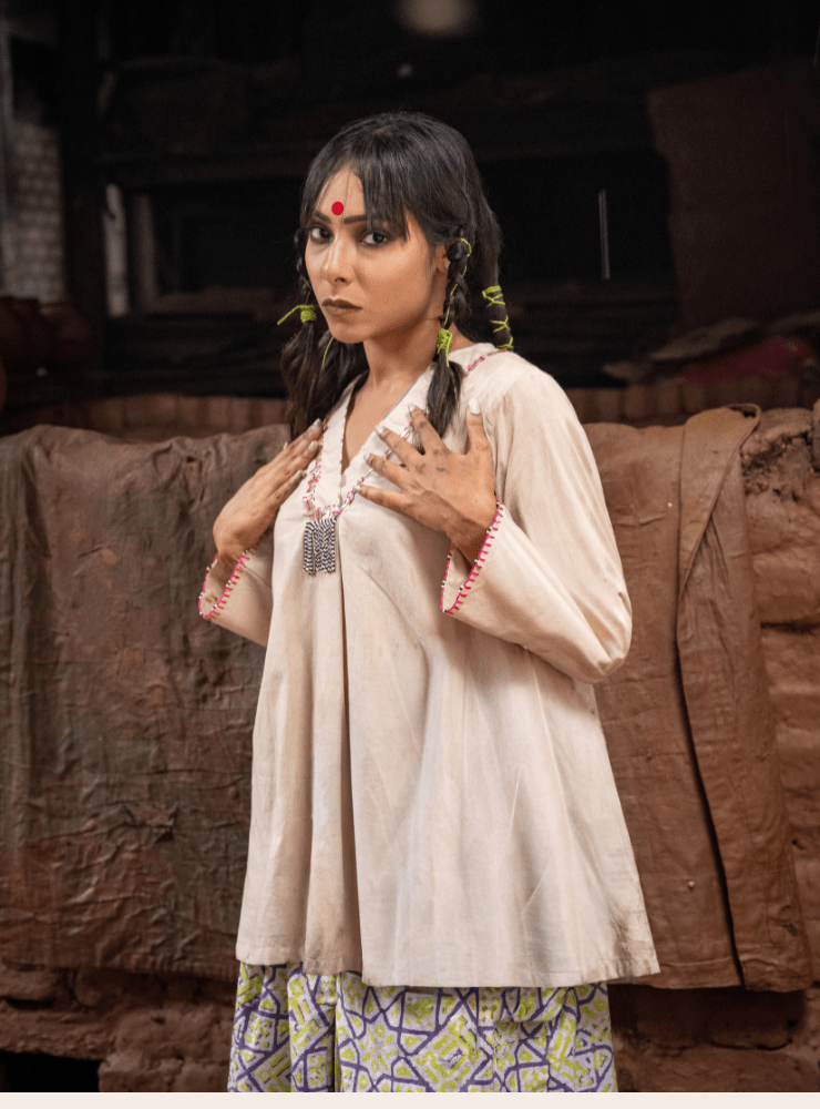 Taal Tej Set - Beige Top & Batik Printed Skirt - Prathaa - weaving traditions