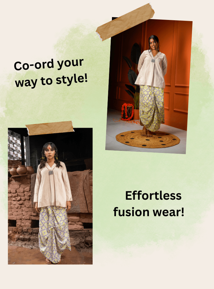 Taal Tej Set - Beige Top & Batik Printed Skirt - Prathaa - weaving traditions