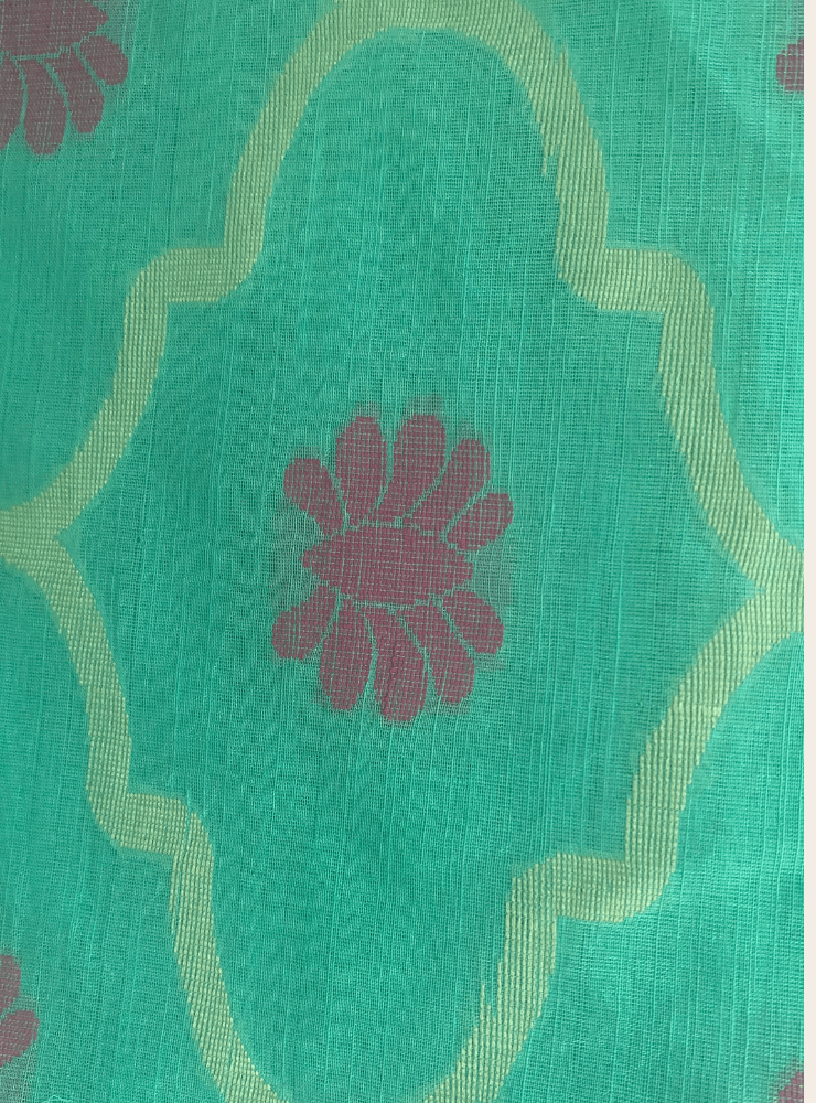 Turquoise & Pink Jamdani Saree - Prathaa - weaving traditions