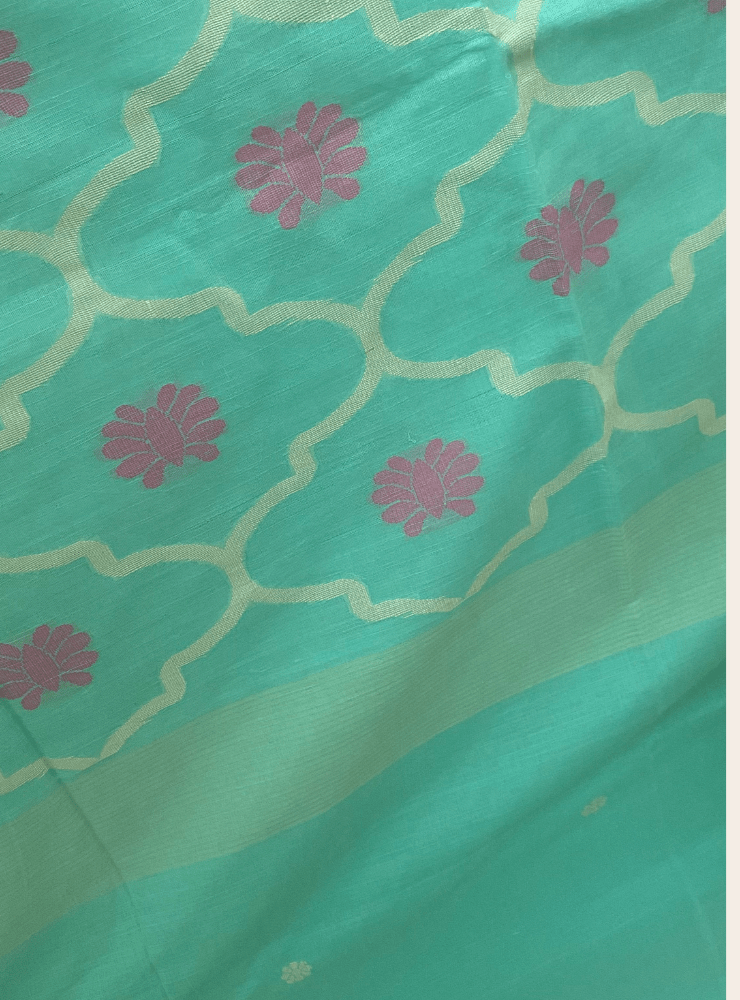 Turquoise & Pink Jamdani Saree - Prathaa - weaving traditions