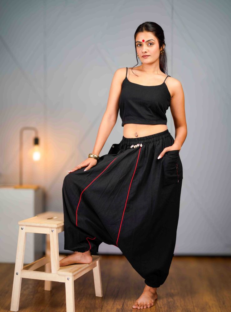 Veer – Black Drop Crotch Pant - Prathaa - weaving traditions