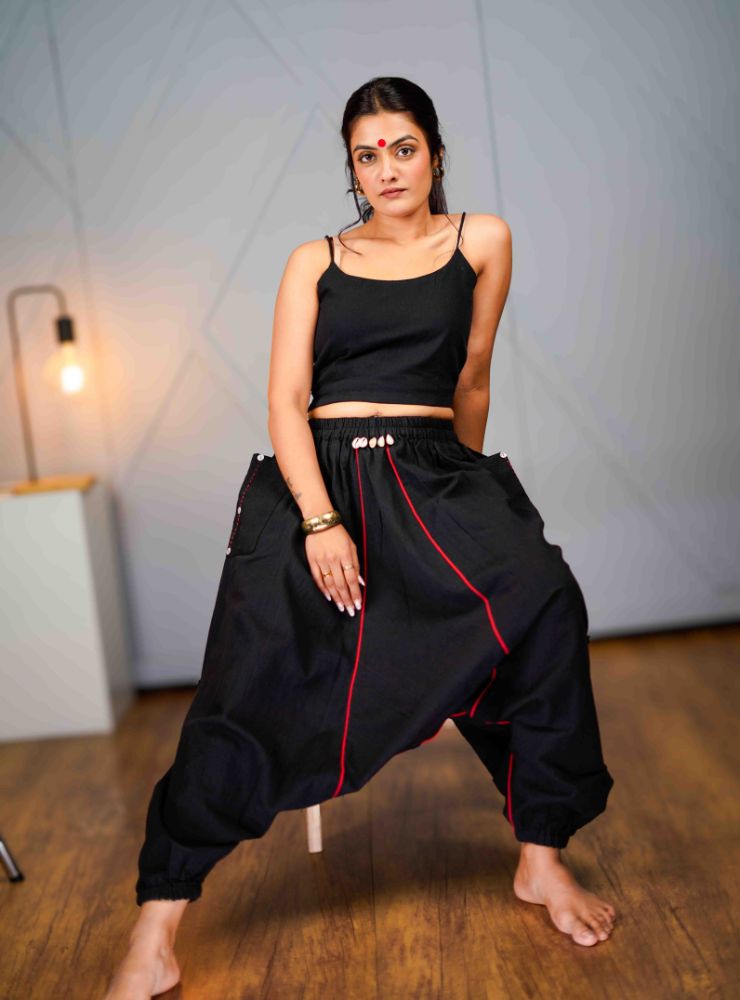 Veer – Black Drop Crotch Pant - Prathaa - weaving traditions