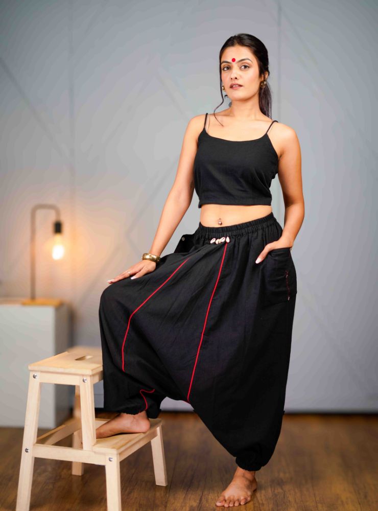 Veer – Black Drop Crotch Pant - Prathaa - weaving traditions