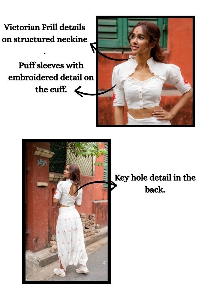 Victorian Blouse White - Shvet - Prathaa - weaving traditions