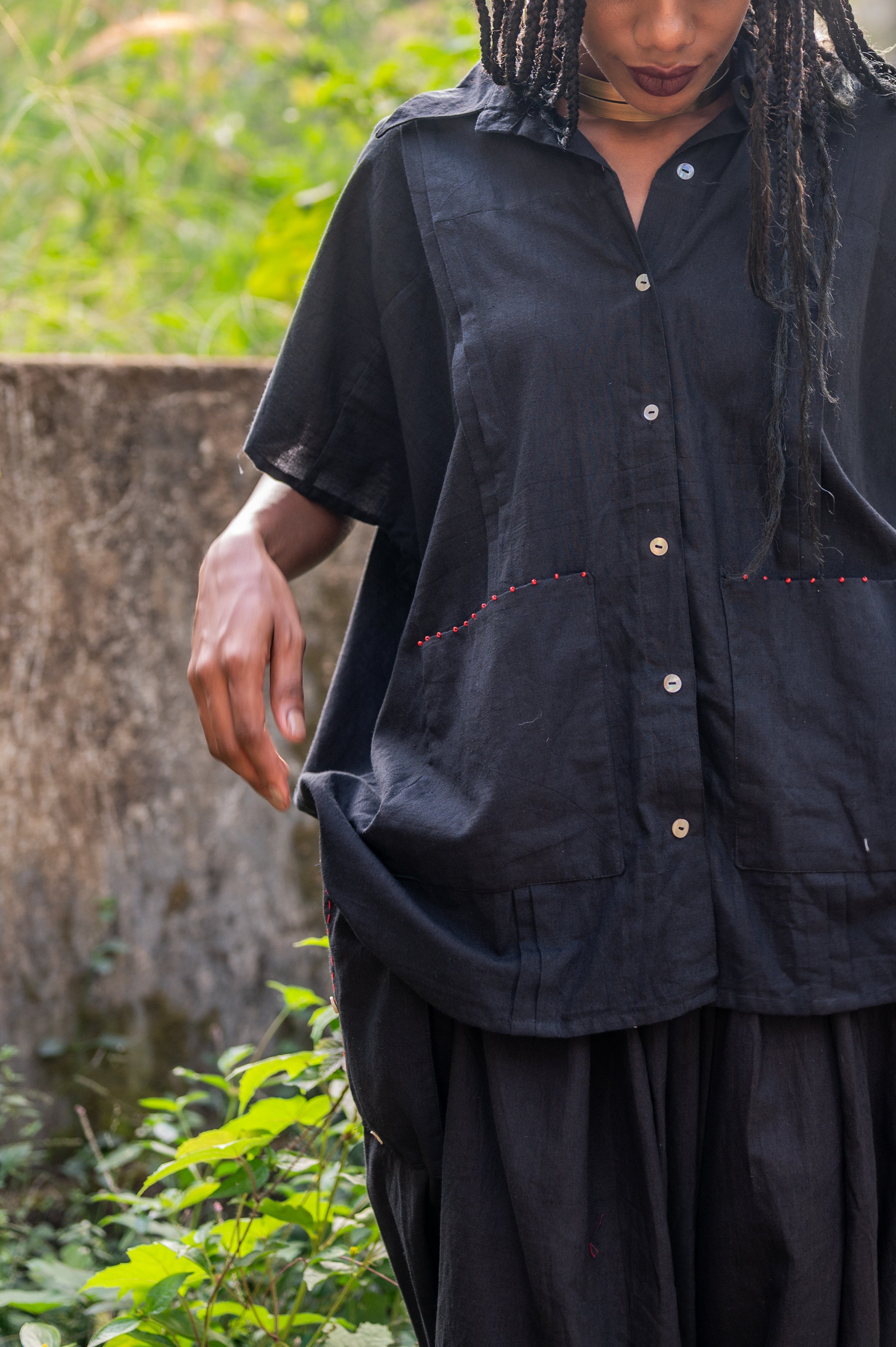 White Handloom Cotton Shvet Kaftan Shirt - Prathaa - weaving traditions
