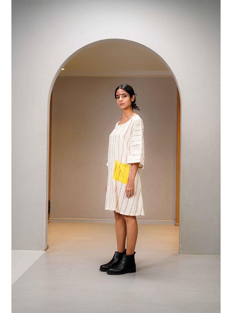 White Khesh Shift Dress - Prathaa - weaving traditions