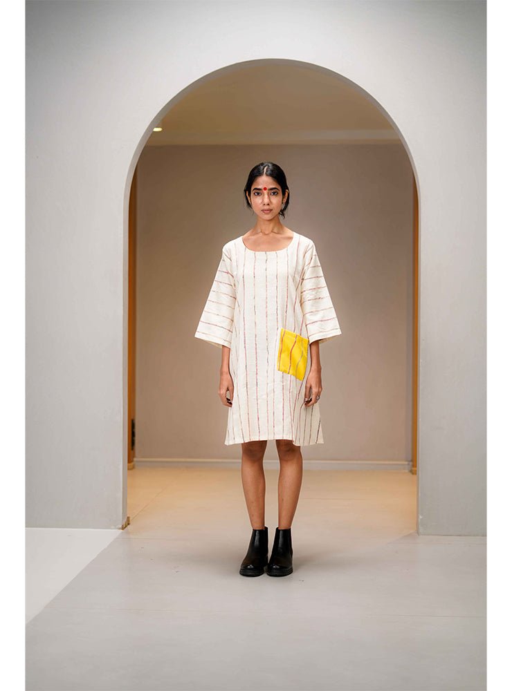 White Khesh Shift Dress - Prathaa - weaving traditions
