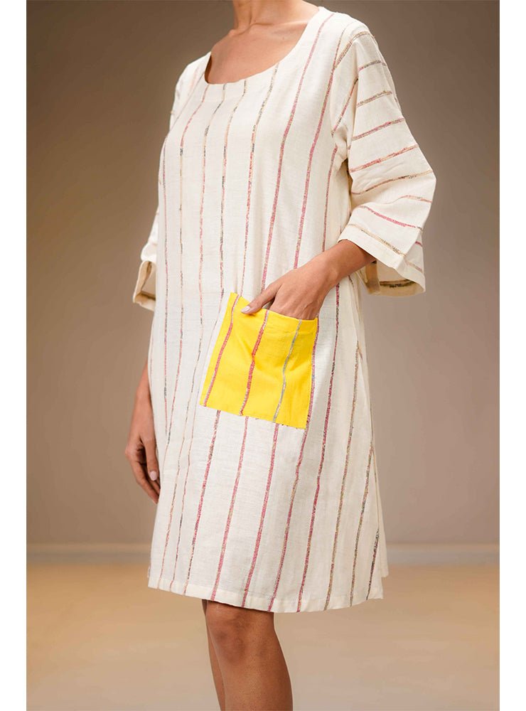 White Khesh Shift Dress - Prathaa - weaving traditions