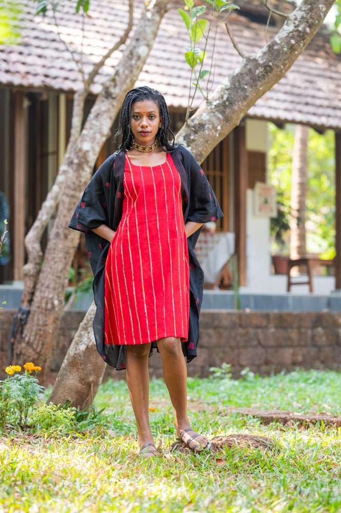 Black Jamdani High-low Jacket - Prathaa - weaving traditions