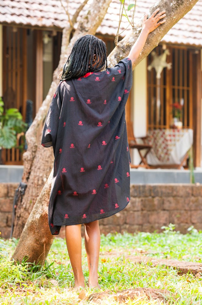 Black Jamdani High-low Jacket - Prathaa - weaving traditions