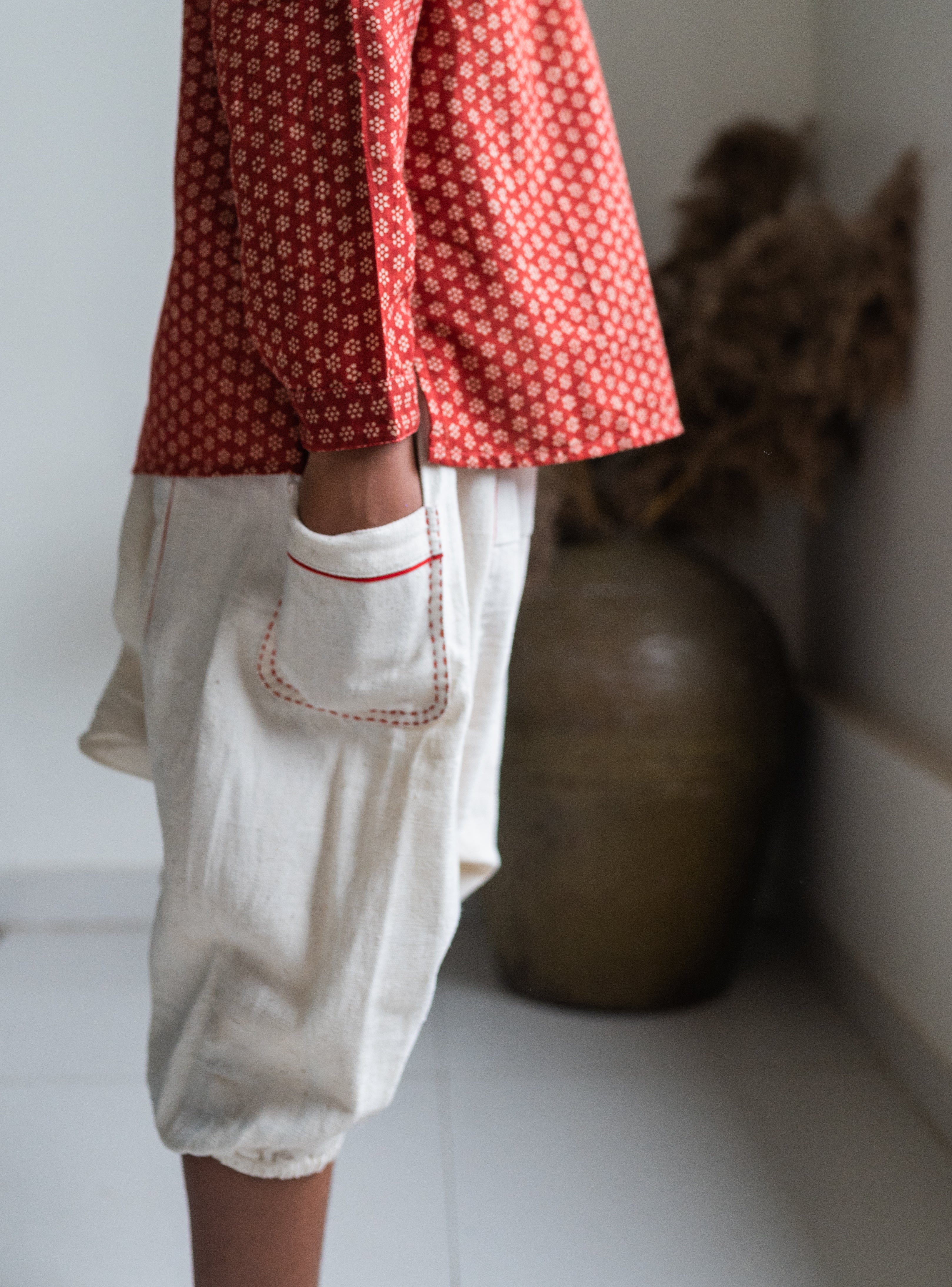 NATKHAT:- Off White Dhoti pants - Prathaa - weaving traditions