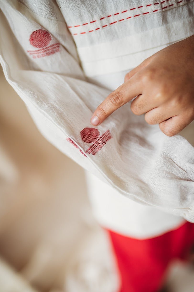 Shvet Kids- Jamdani white shirt and red pants set Twinning Dress
