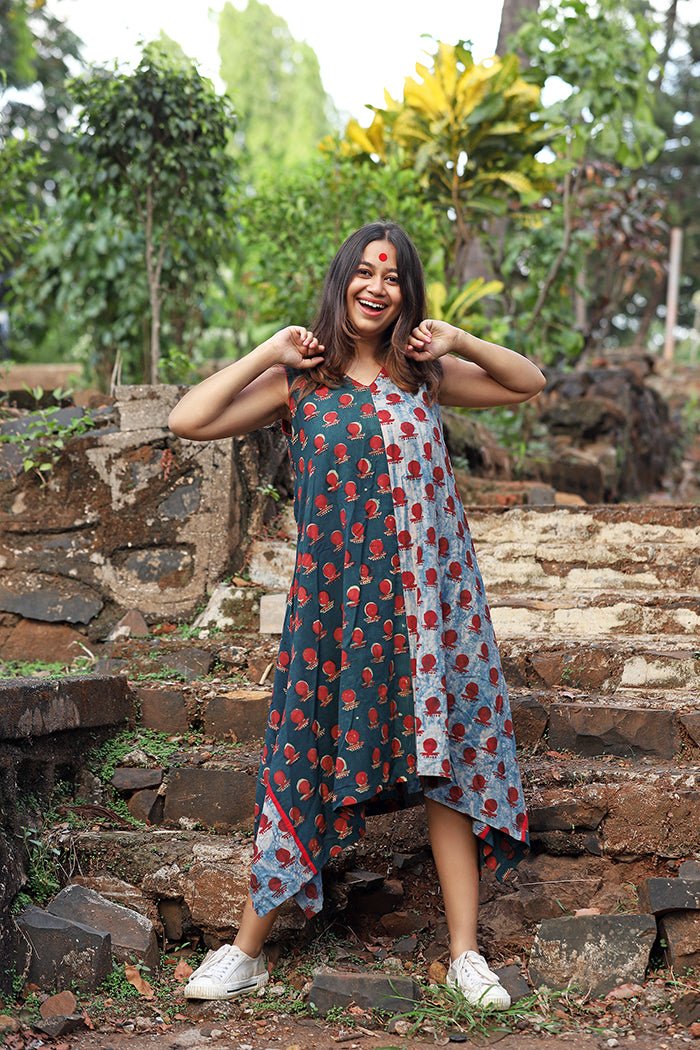 Bawra Bindi Half n Half Green Dress S With Hoodie