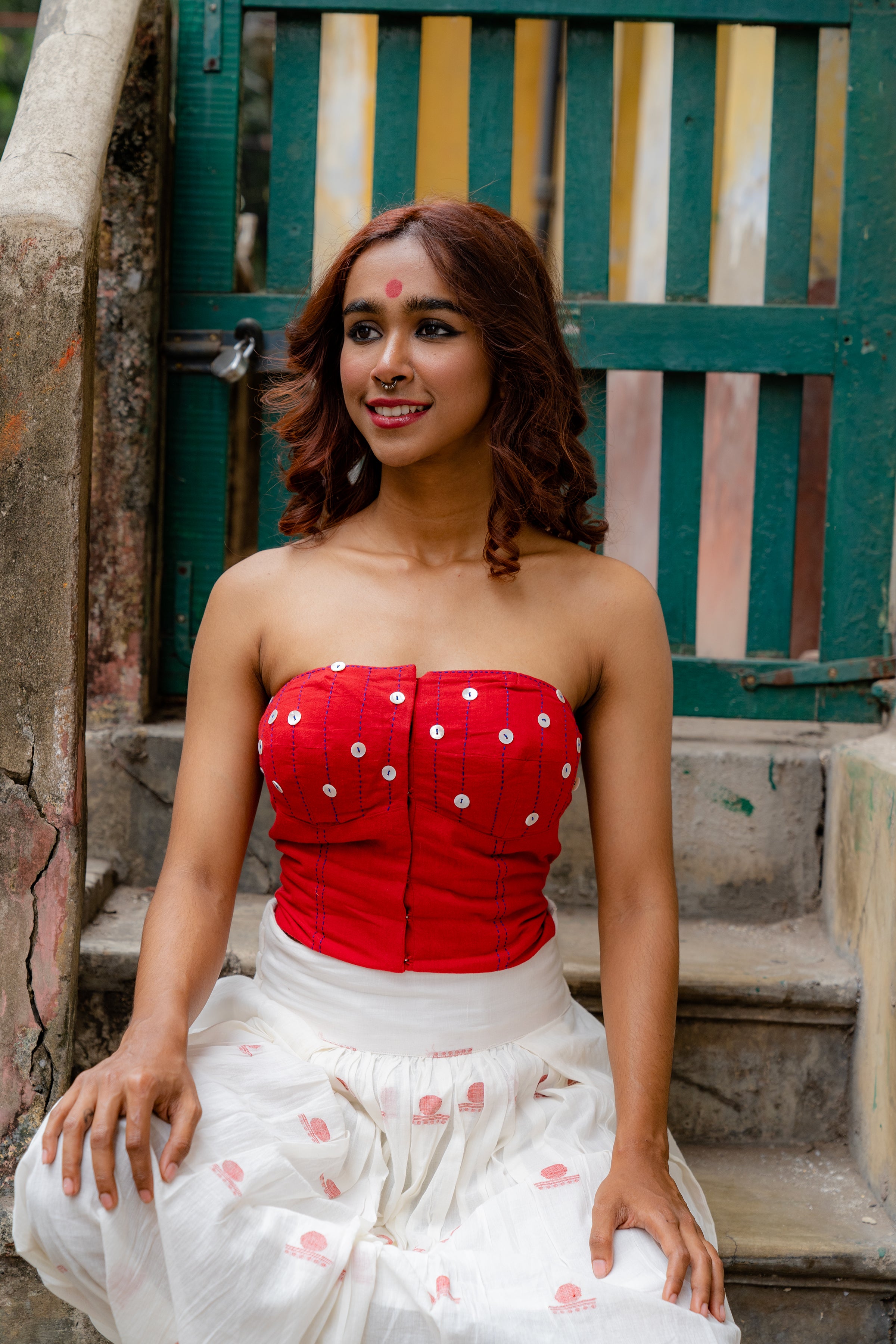 Shvet Handloom White Cotton Stylish Corset Top