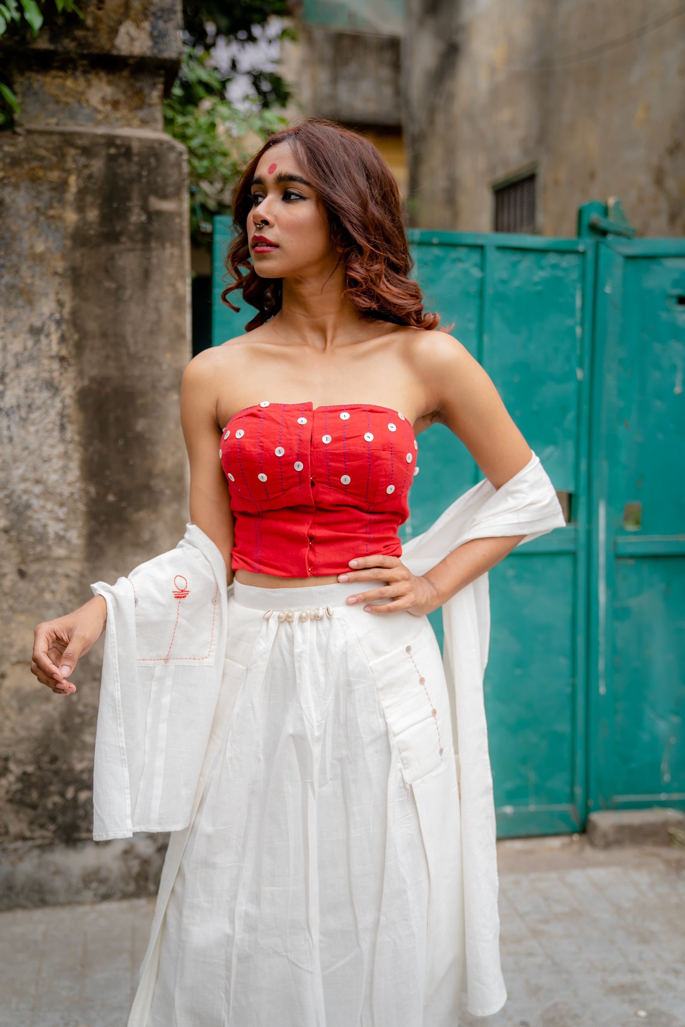 Shvet Handloom White Cotton Stylish Corset Top