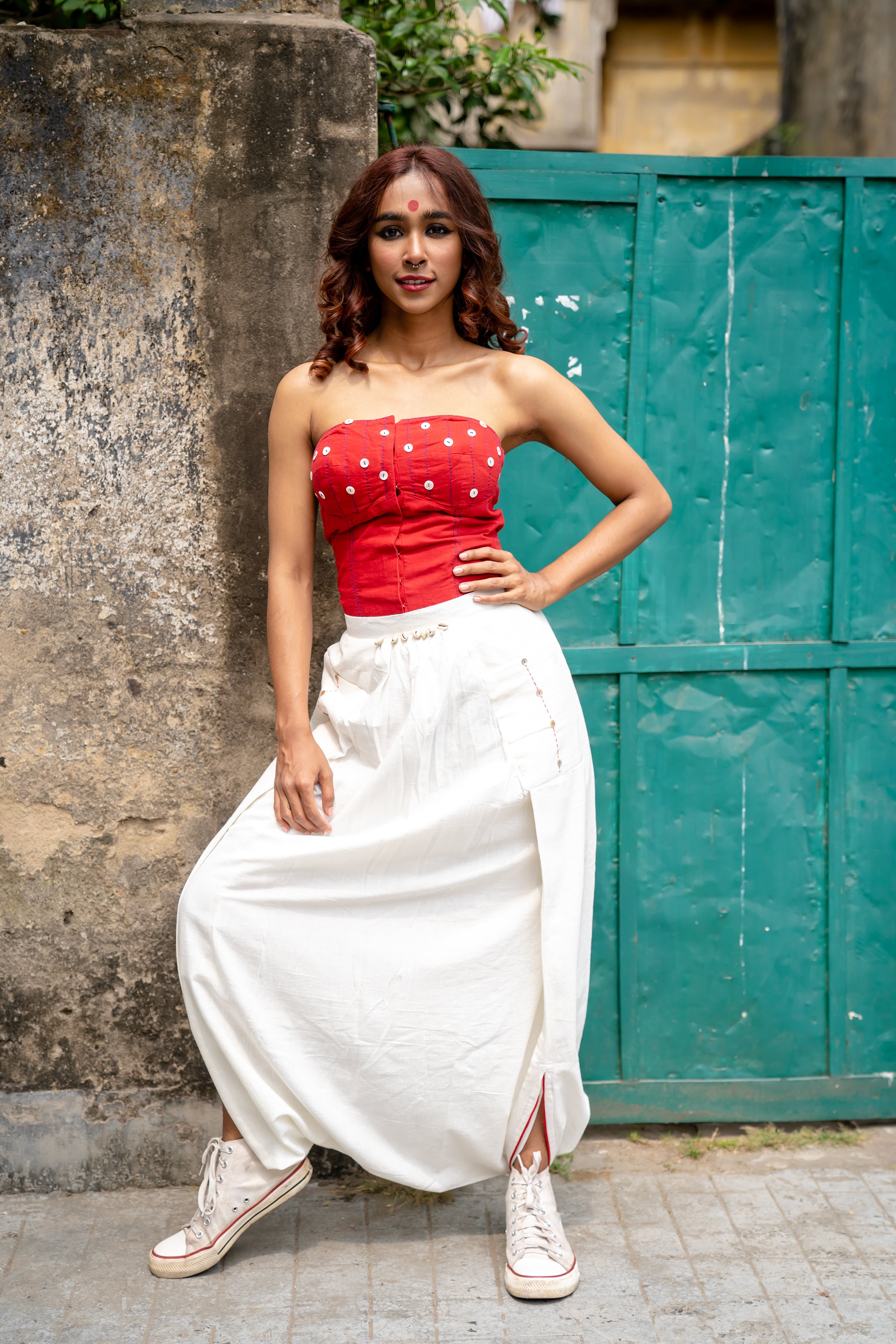 Shvet Handloom White Cotton Stylish Corset Top