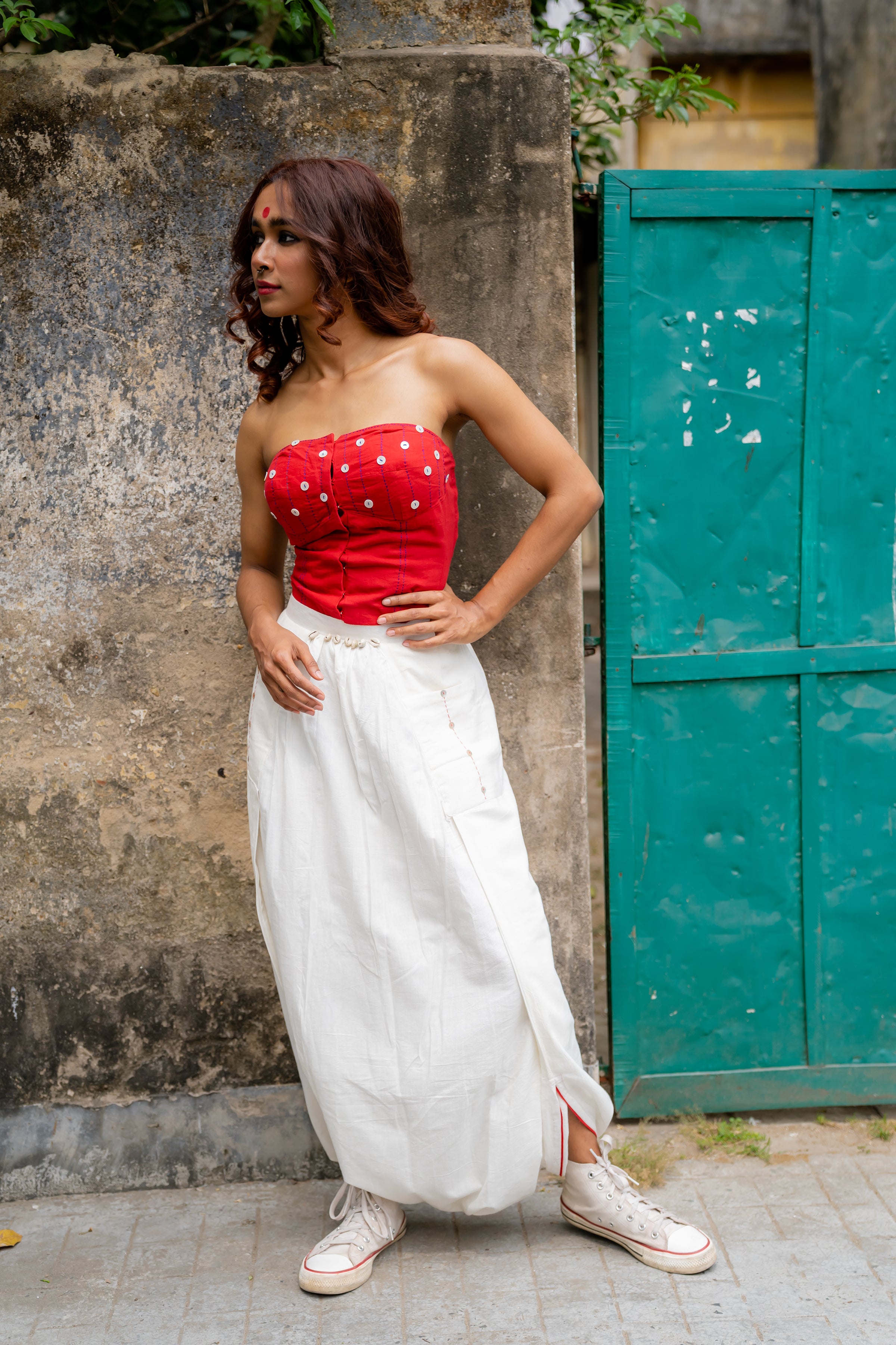 Shvet Handloom White Cotton Stylish Corset Top