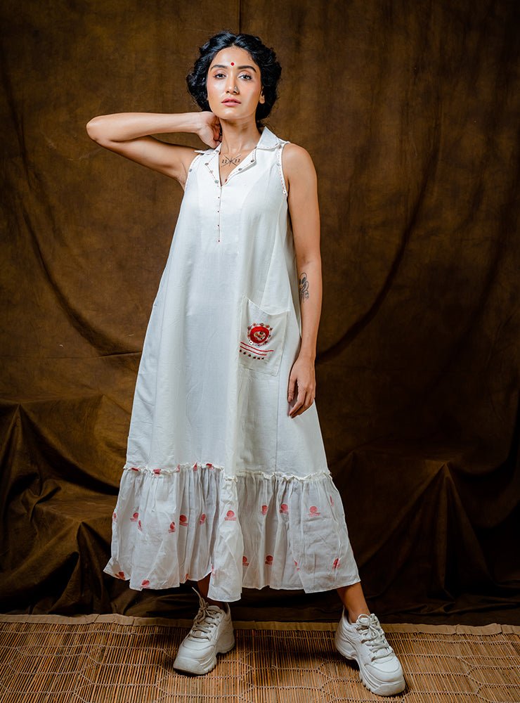 Shvet- White Cotton Maxi Dress Sustainable Indo-Western Wear by