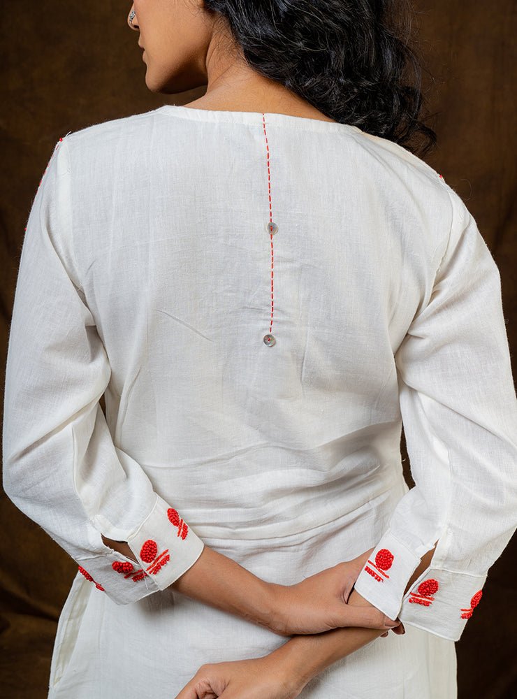 SHVET- WHITE COTTON MIDI DRESS | Prathaa