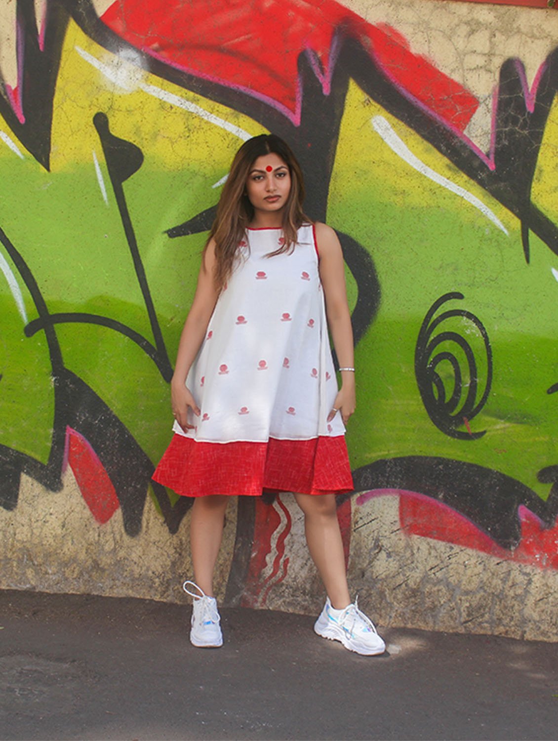 Double Layered Umbrella Dress in Jamdani Fabric - Prathaa - weaving traditions