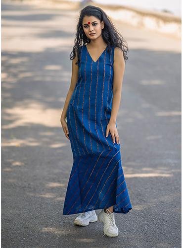 Royal Blue Khesh Maxi Dress - Prathaa - weaving traditions