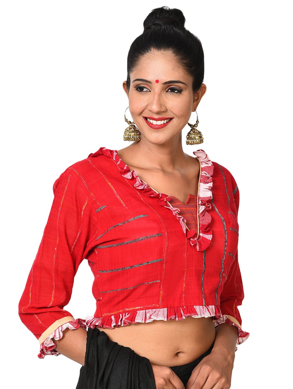 Blouse - Bengali traditional blouse with frill sleeves - Prathaa | bengali frill blouse | saree festive look