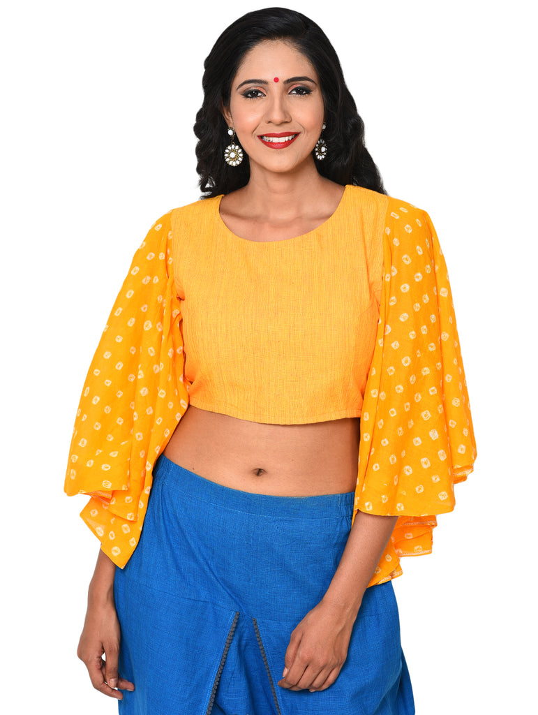 Yellow Half Peplum Blouse with Umbrella Sleeve – Prathaa - weaving ...
