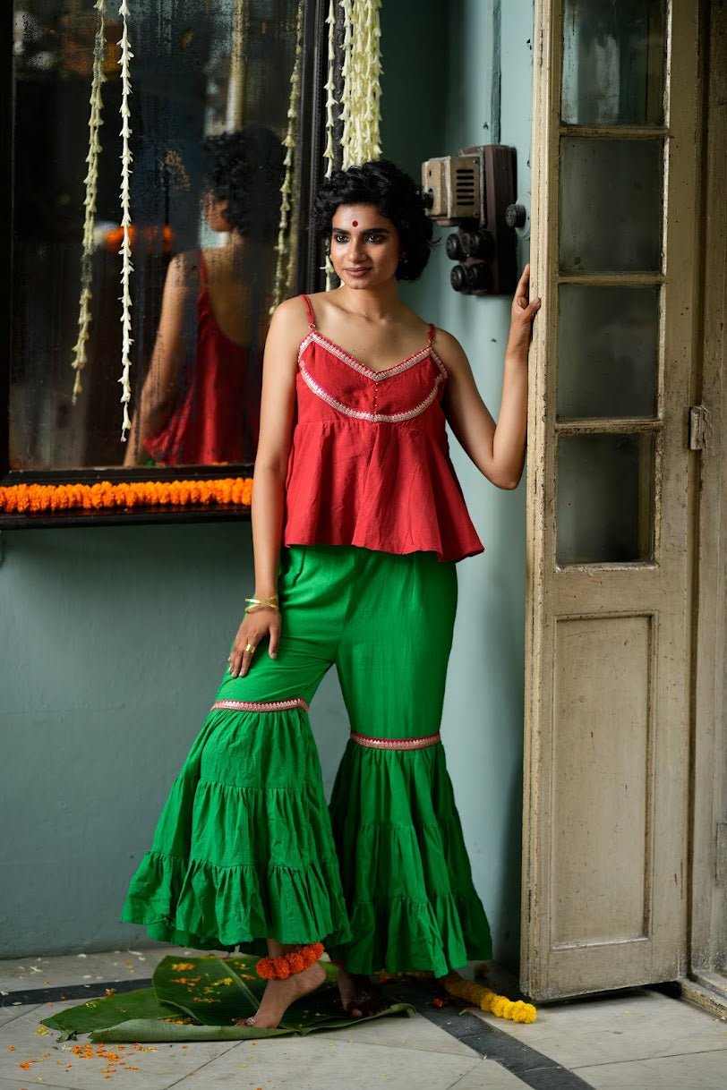 red and green sharara | | Prathaa | Handloom Dresses and Clothing