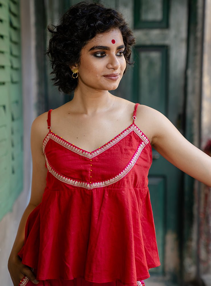 red spaghetti top | Prathaa | Handloom & Sustainable Clothing