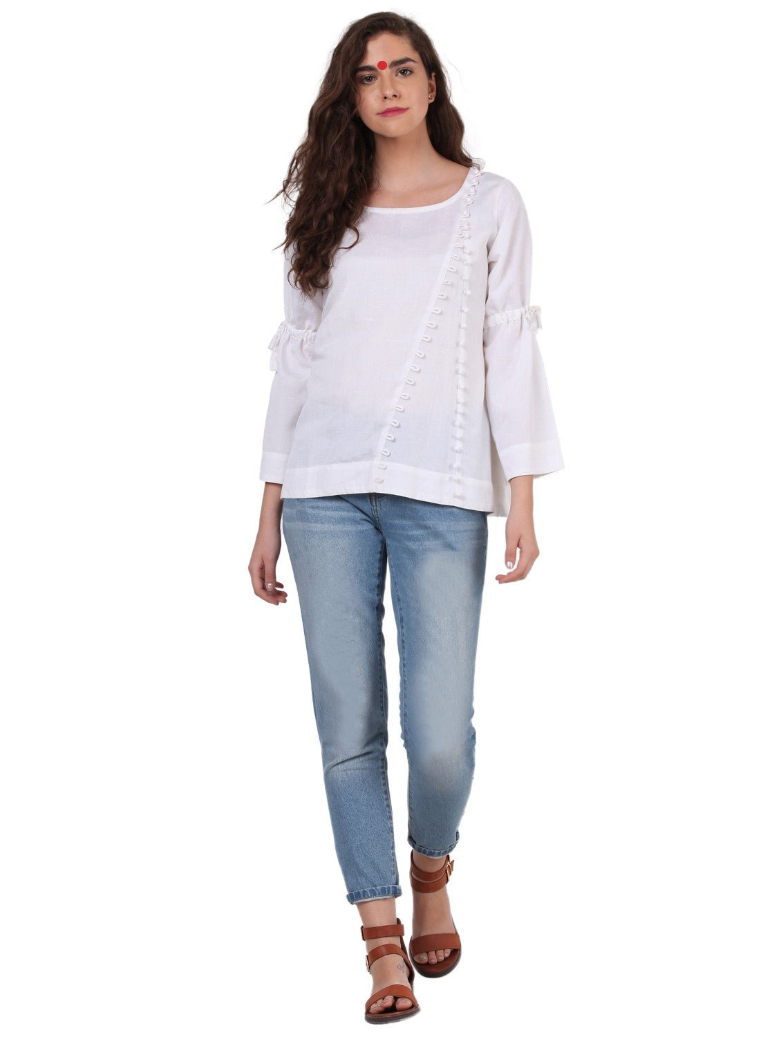 Top - White Linen Cotton Top - Prathaa