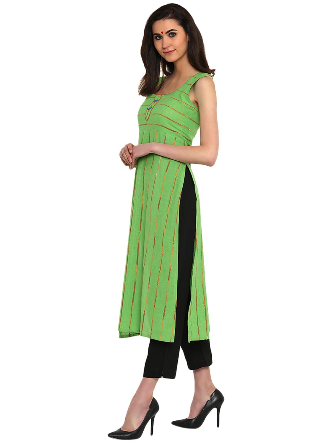 Tunic - Green Khesh Tunic With Racer Back - Prathaa