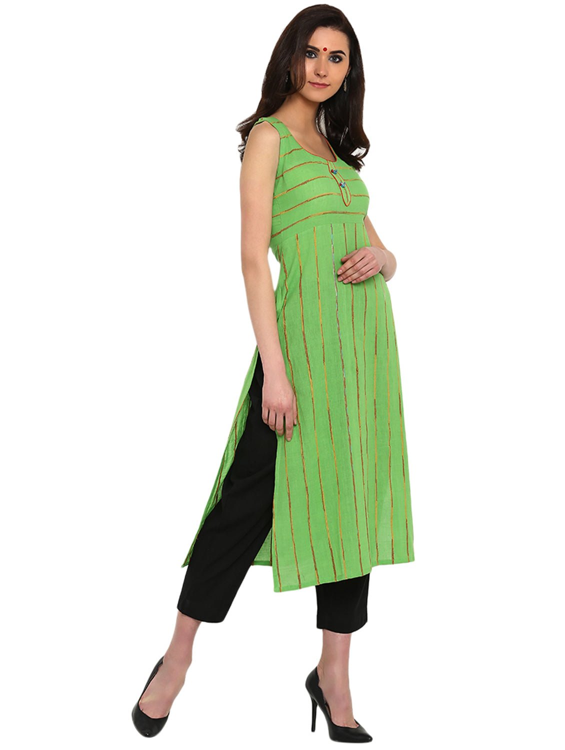 Tunic - Green Khesh Tunic With Racer Back - Prathaa