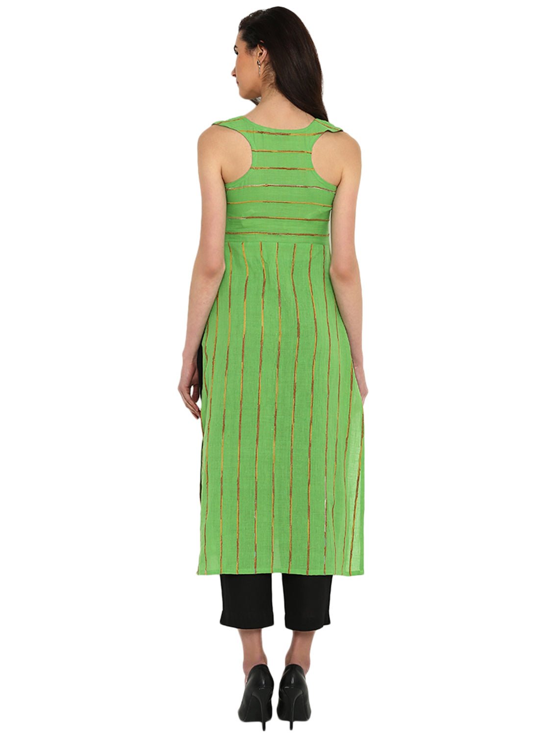 Tunic - Green Khesh Tunic With Racer Back - Prathaa