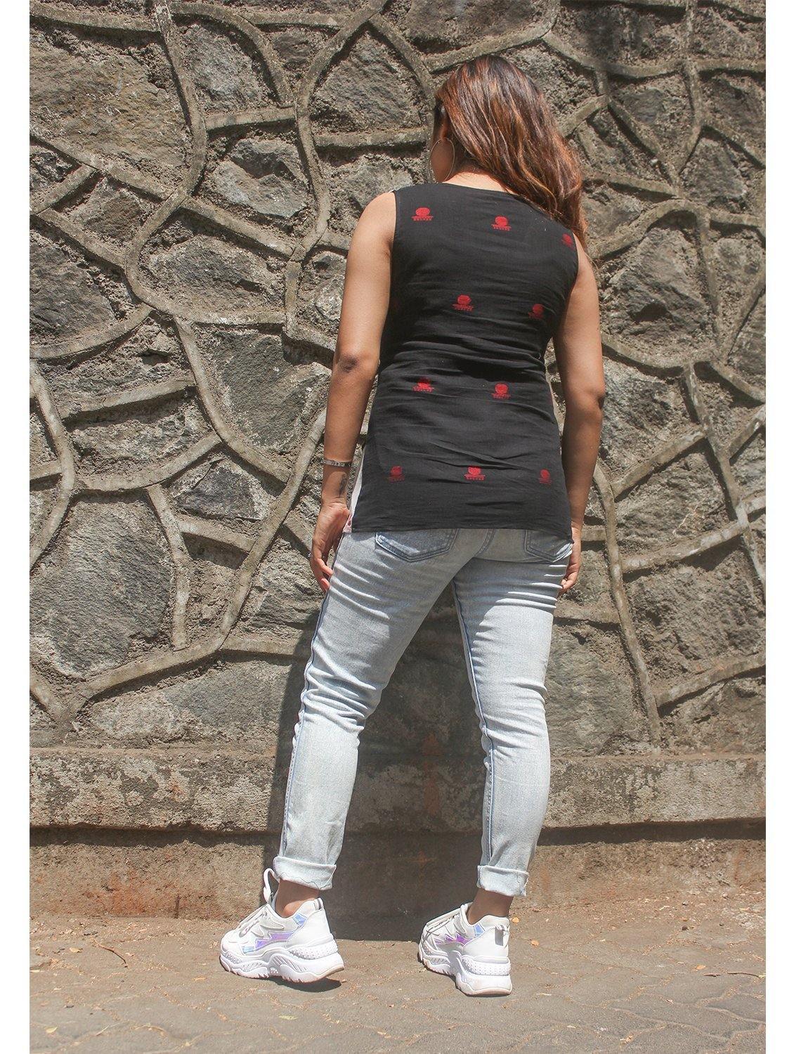 Black And White Overlap Jamdani Top - Prathaa - weaving traditions