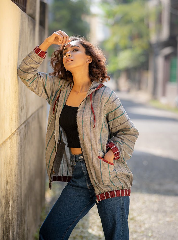 Grey Maroon Unisex Hoodie HIJI BIJI XS - Main Image