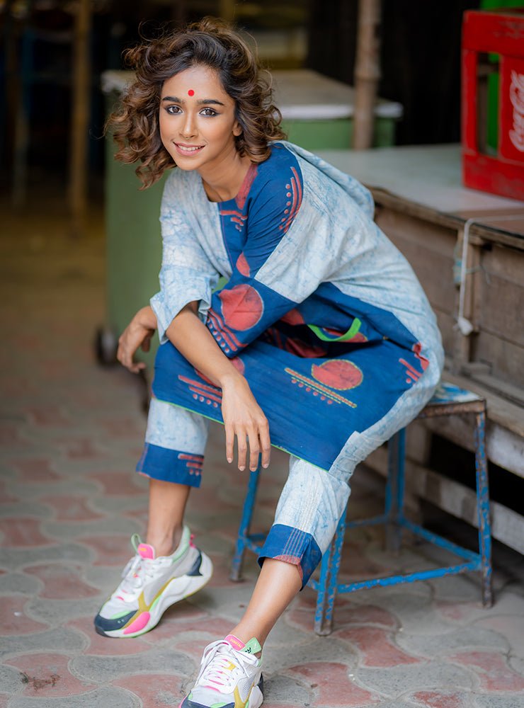 Bawra:- Blue Indigo Straight Pants - Prathaa - weaving traditions