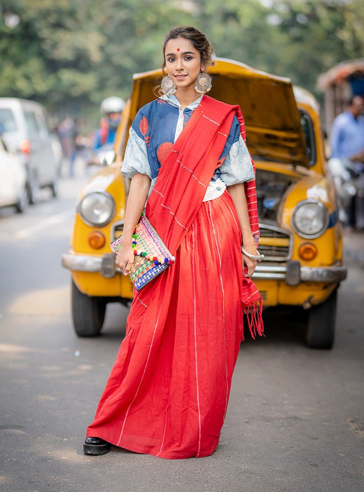 Blue Bindi Batik Blouse Top-PRATHAA