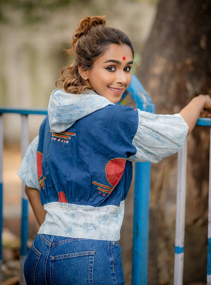 Blue Bindi Batik Blouse Top-PRATHAA