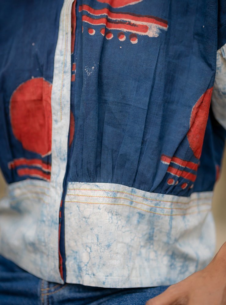 Blue Bindi Batik Blouse Top-PRATHAA