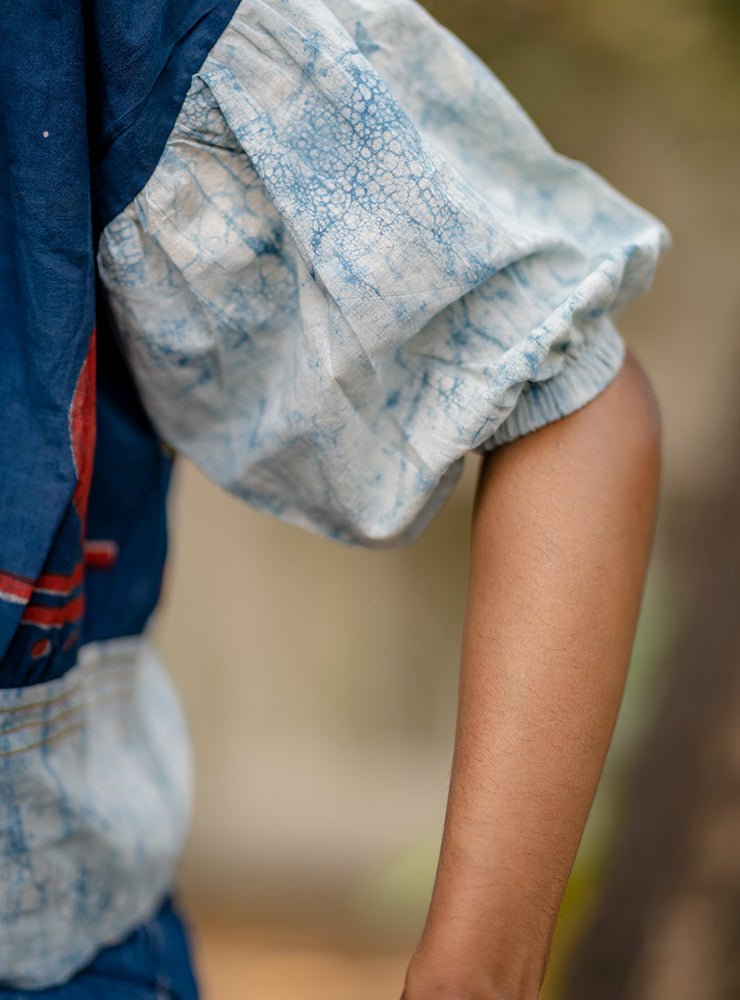 Blue Bindi Batik Blouse Top-PRATHAA