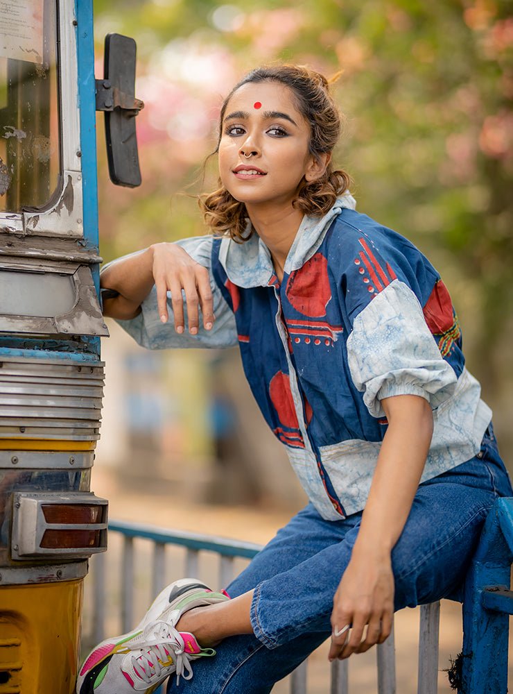 Blue Bindi Batik Blouse Top-PRATHAA
