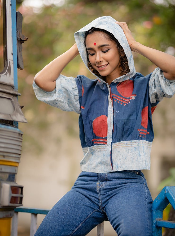 Blue Bindi Batik Blouse Top-PRATHAA
