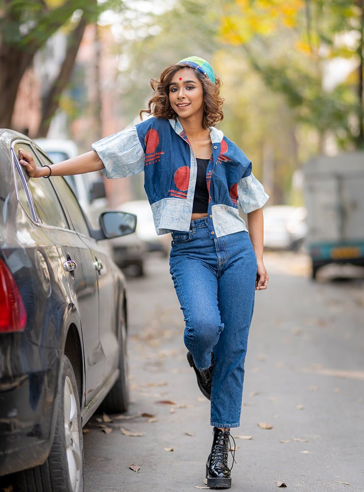 Blue Bindi Batik Blouse Top-PRATHAA